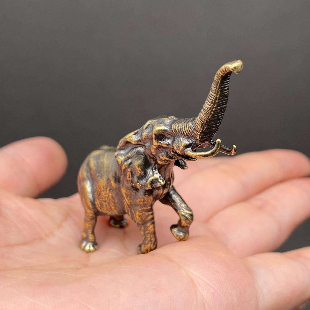 Brass Elephant Trunk Up Figurine Good Luck Prosperity Spirit Animal Totem Decor